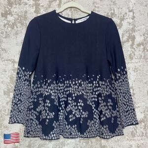 Christian Dior Marine Cutout Swing 3/4 Sleeve Top in Navy